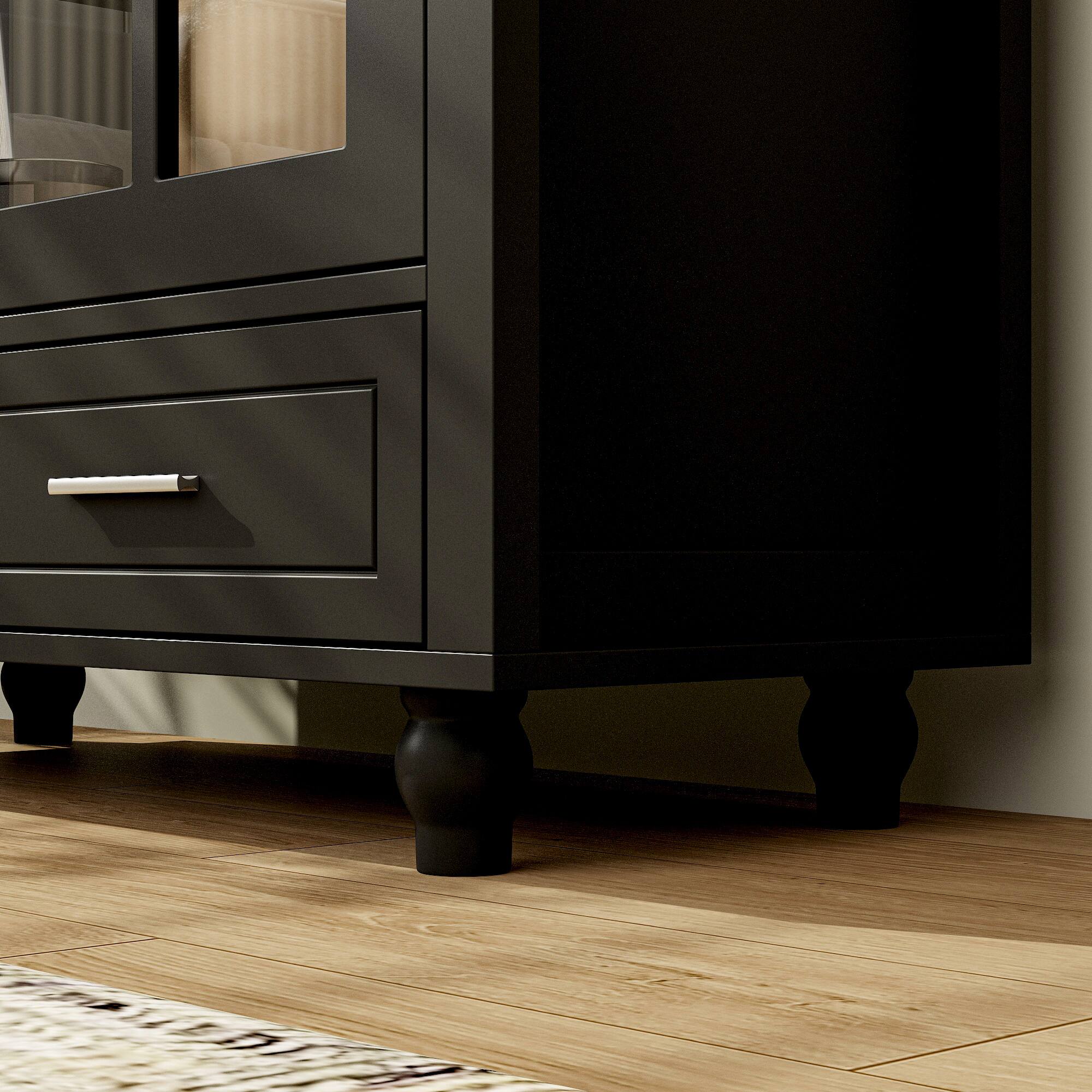 Alt View 9. Famapy - Famapy Grid Glass - Door Adjustable Shelf Display & Storage Cabinet with Drawer - Black.