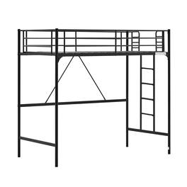 Winado - Loft Bed Twin Size with Flat Ladder High Guardrail Rung Heavy Duty Metal Bed Frame Support for Adults Kids Young Teens - Black