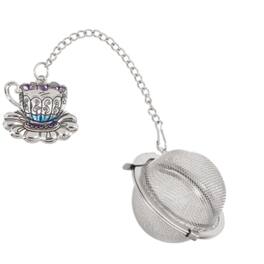 Ganz - Blue Teacup with Saucer Charming Zinc Metal Mesh Tea Infuser Ball with Enameling For Loose Leaf Tea Reusable