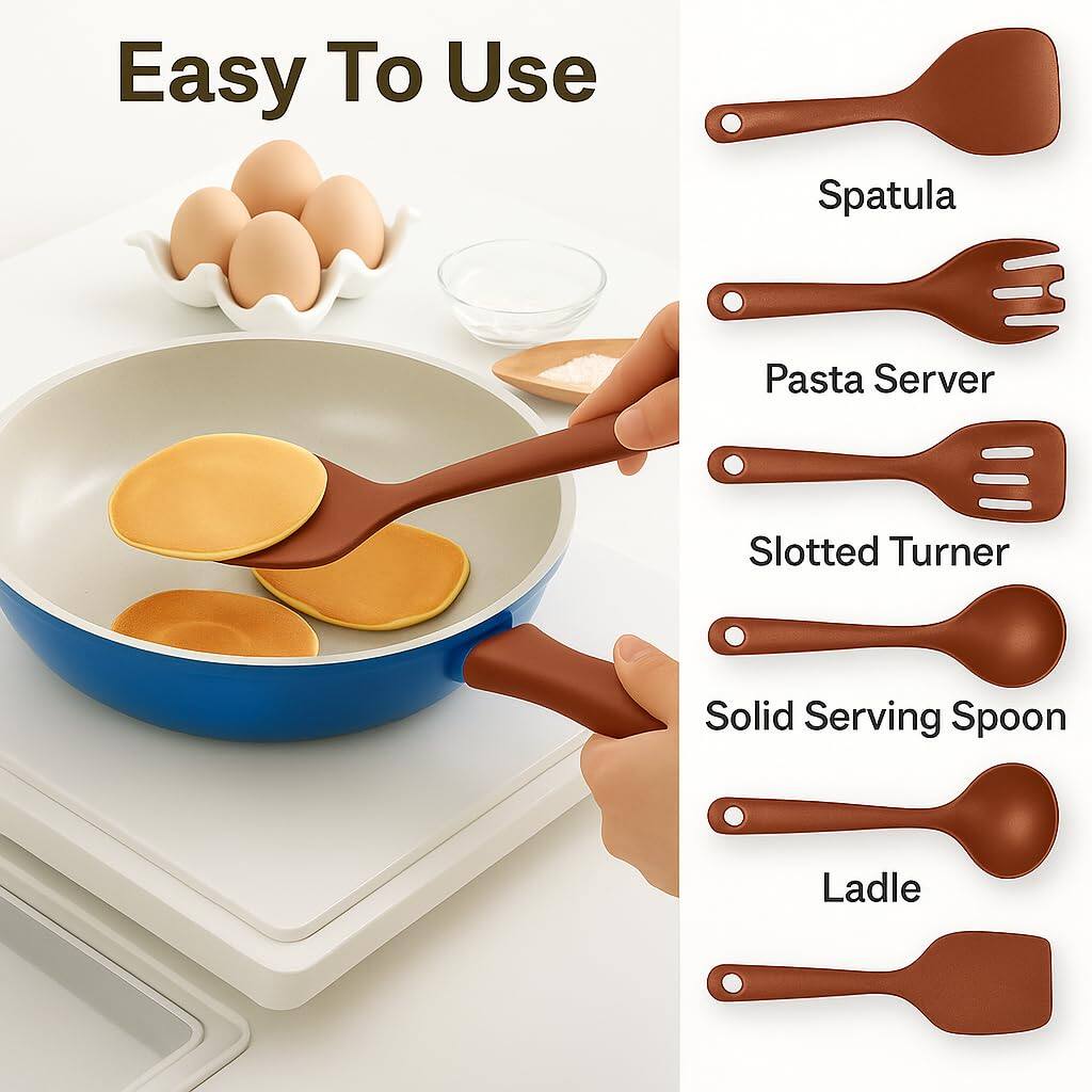 Easy To Use

- Spatula
- Pasta Server
- Slotted Turner
- Solid Serving Spoon
- Ladle