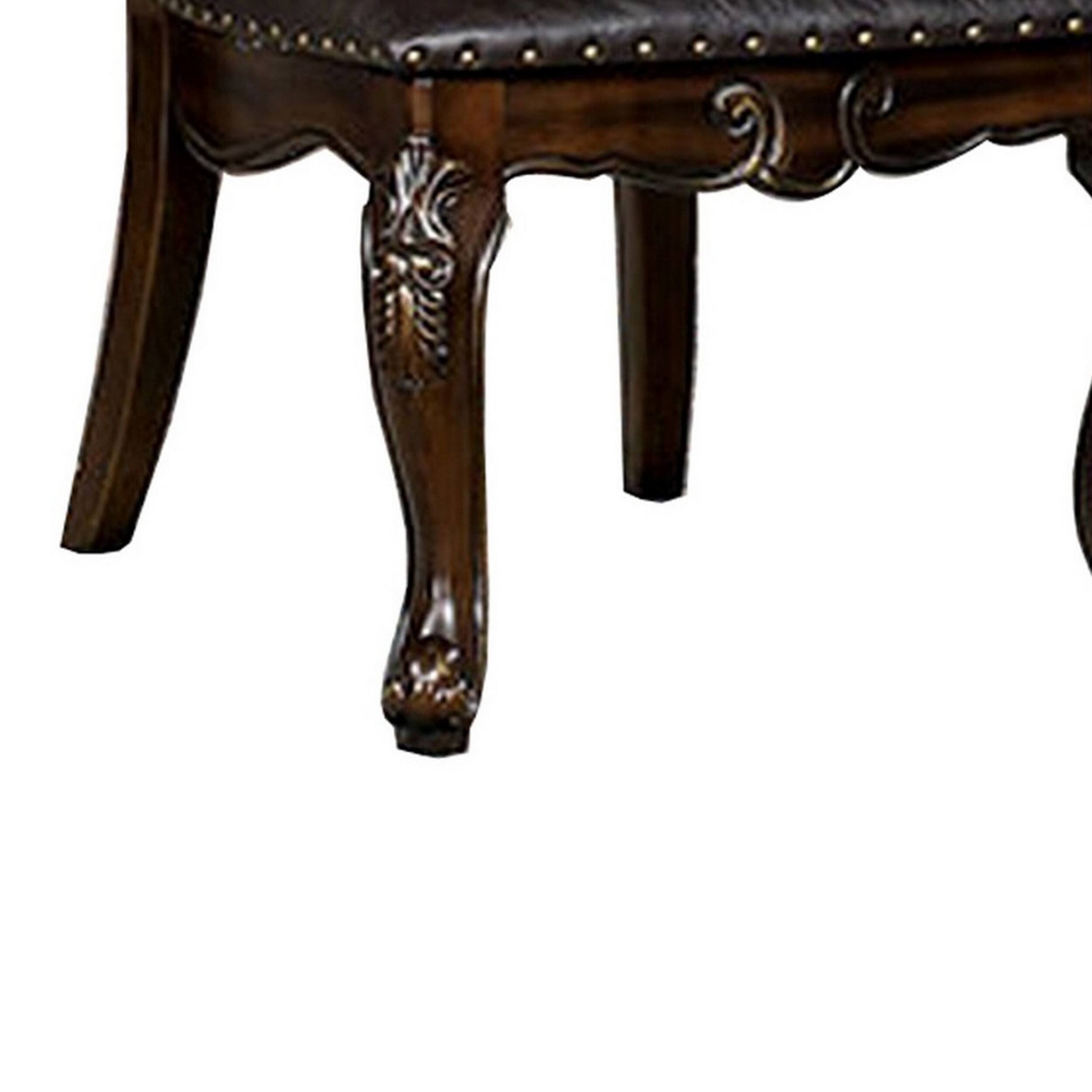 Alt View 3. Manhattan Lane - Ons 23 Inch Carved Dining Chair, Set of 2, Nailhead Trim Brown Faux Leather - Brown.