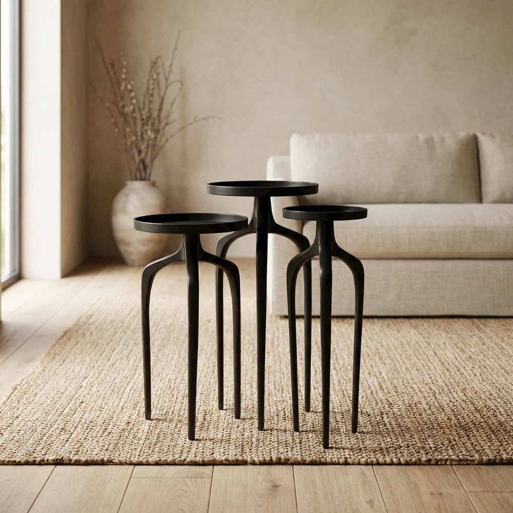 Alt View 3. Starlight Canyon Home - Round Modern Side Table Set of 3, Contemporary Accent Table for Living Room - Black.