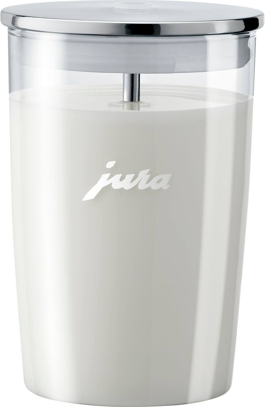 Angle. JURA - Glass Milk Container - Clear/Stainless Steel.