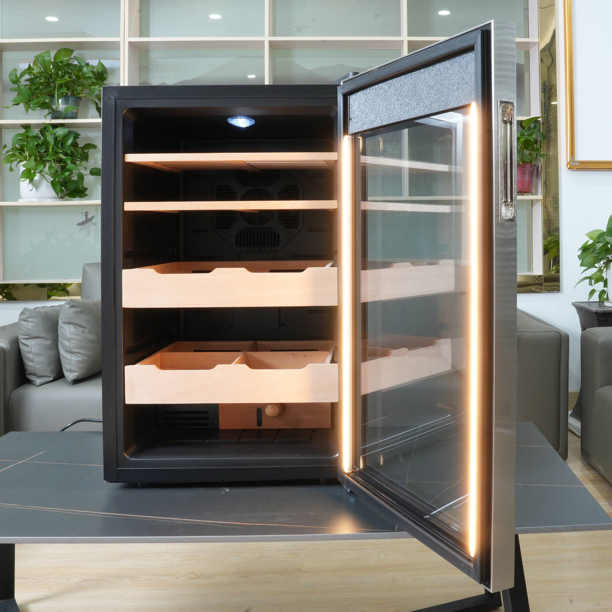 Alt View 9. KingChii - KingChii 70L Cigar Humidor Cabinet, 500-Cigar Electric Cooler with Temp & Humidity Control - Silver.