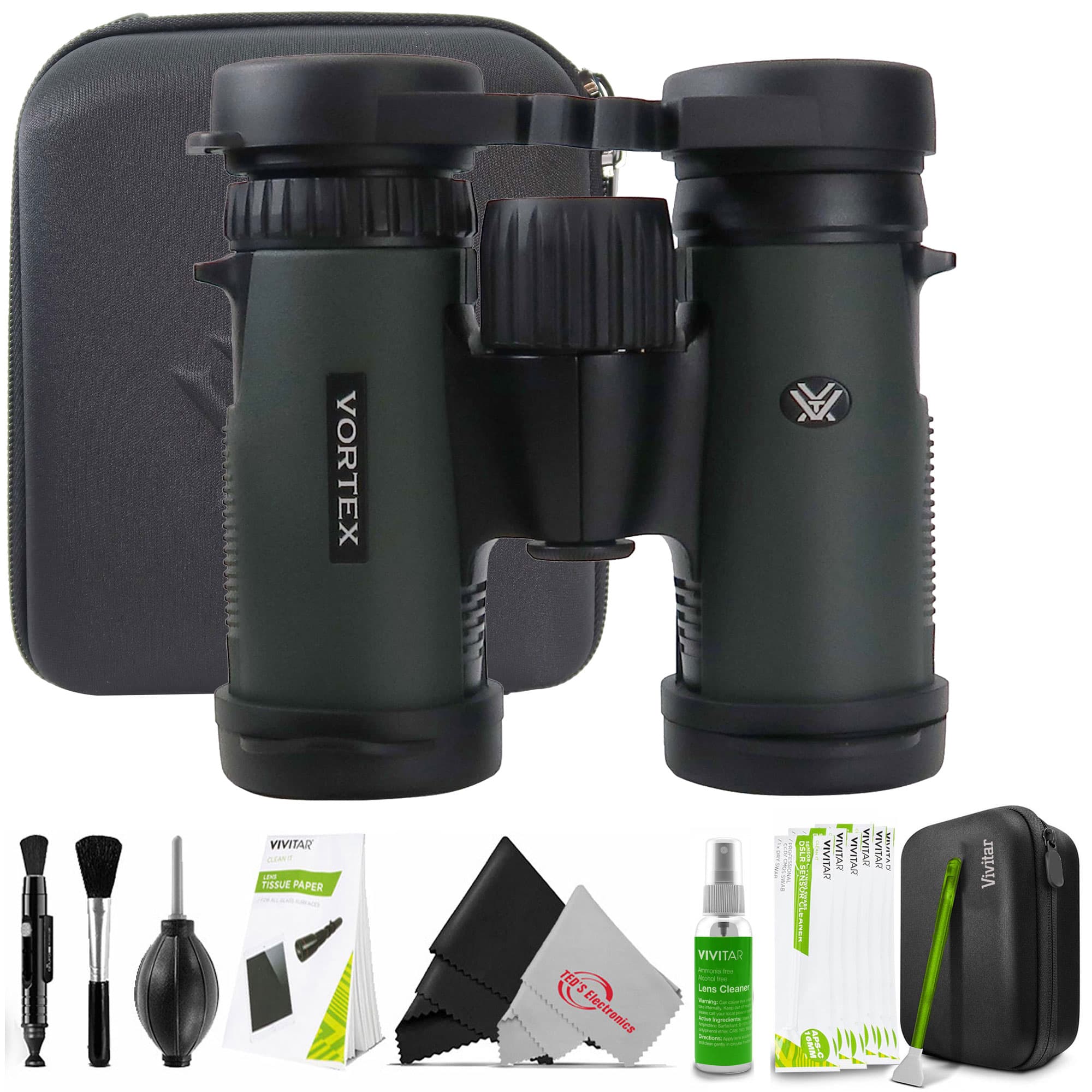 Vortex - 8x32 Diamondback HD Binoculars DB-212 with Top Professional Cleaning Kit - Green