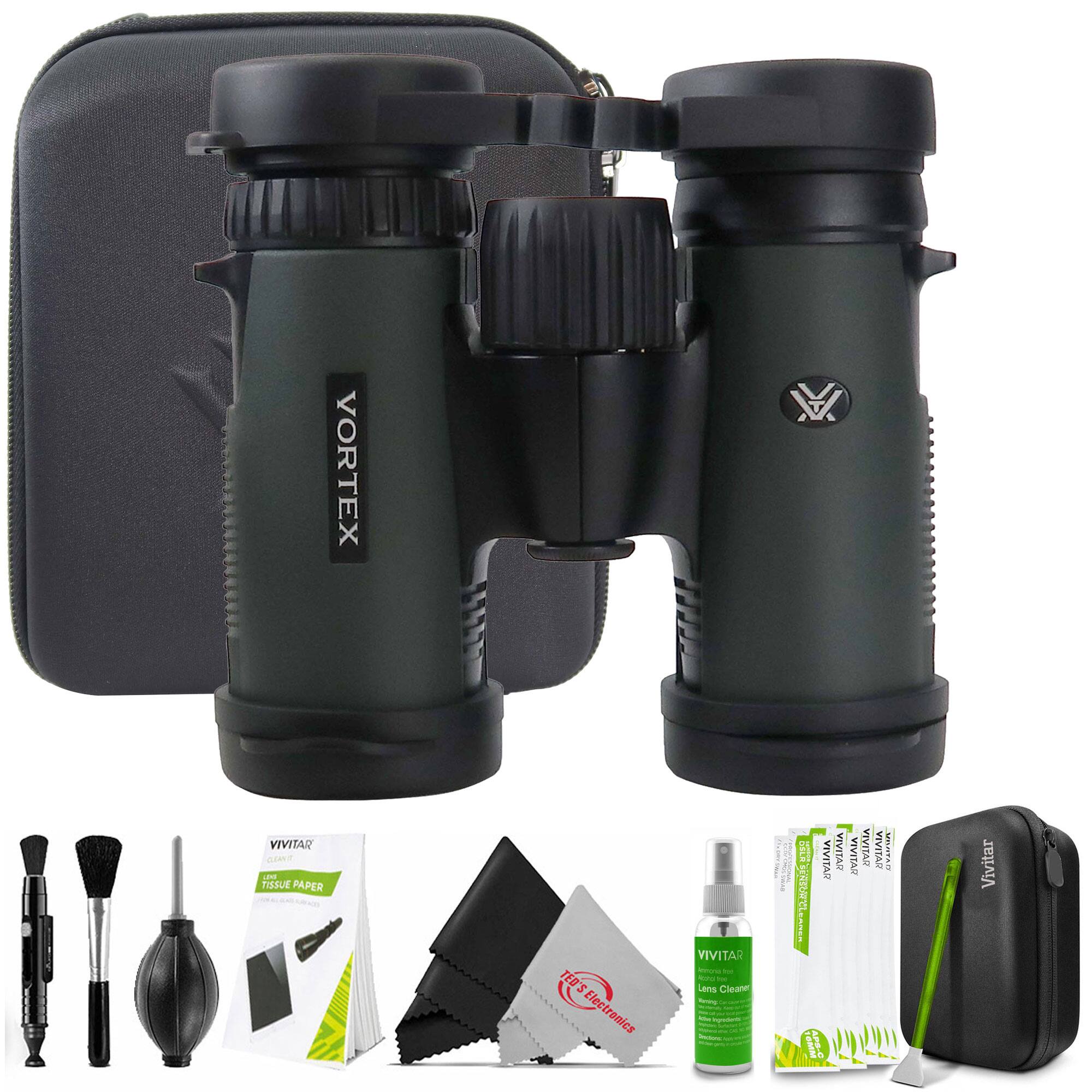 Vortex - 8x32 Diamondback HD Binoculars DB-212 with Top Professional Cleaning Kit - Green