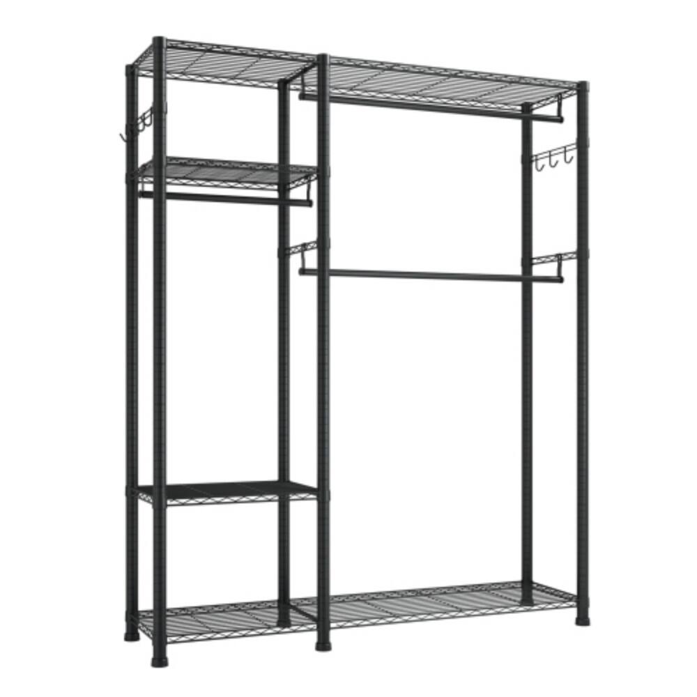 Alt View 2. LUCKY ONE - 800 lbs Heavy Duty Garment Rack w/ 6 Shelves 3 Rods 8 Hooks - Black.