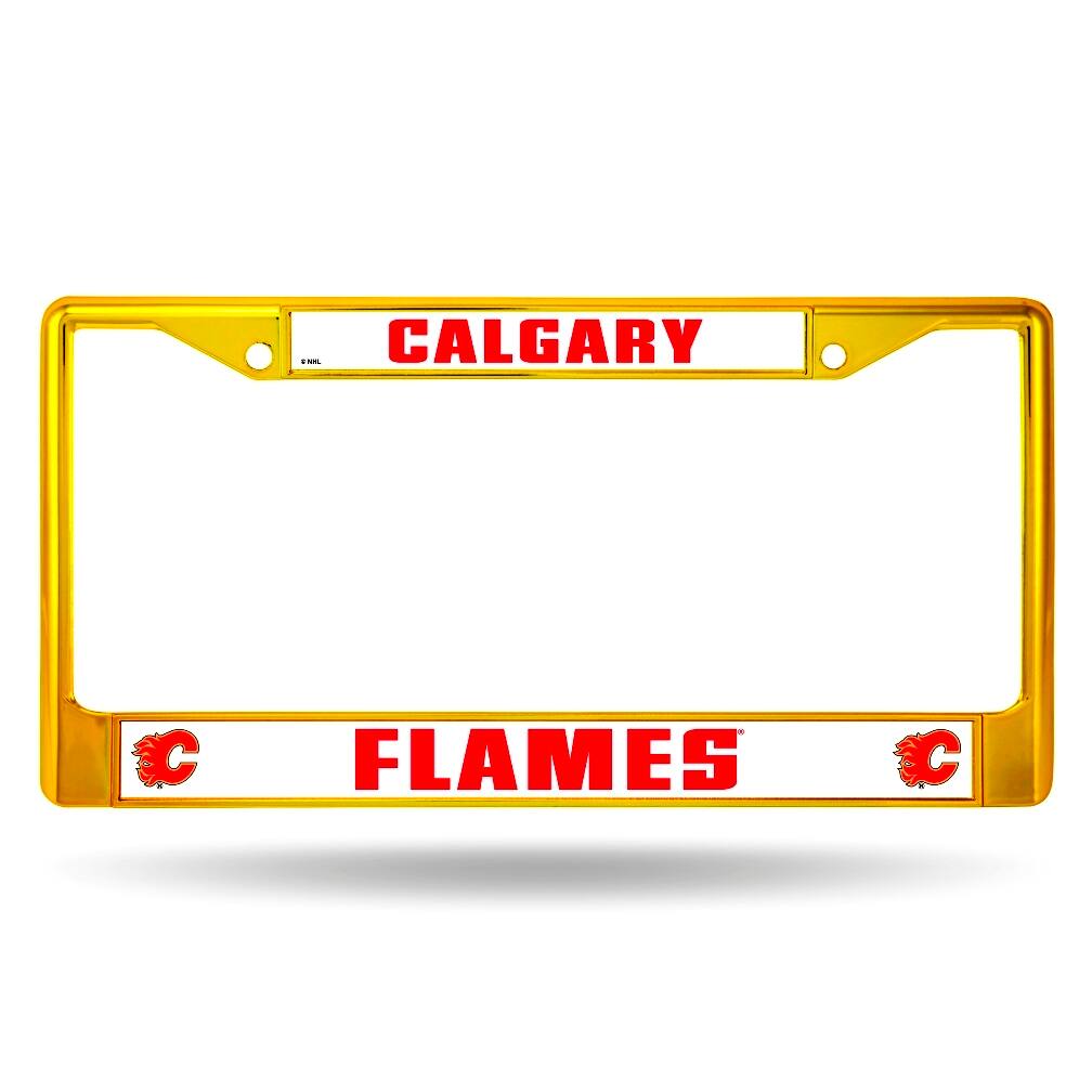 Rico Industries - Calgary Flames Chrome Metal (Yellow Painted) License Plate Frame - Multi