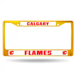 Rico Industries - Calgary Flames Chrome Metal (Yellow Painted) License Plate Frame - Multi