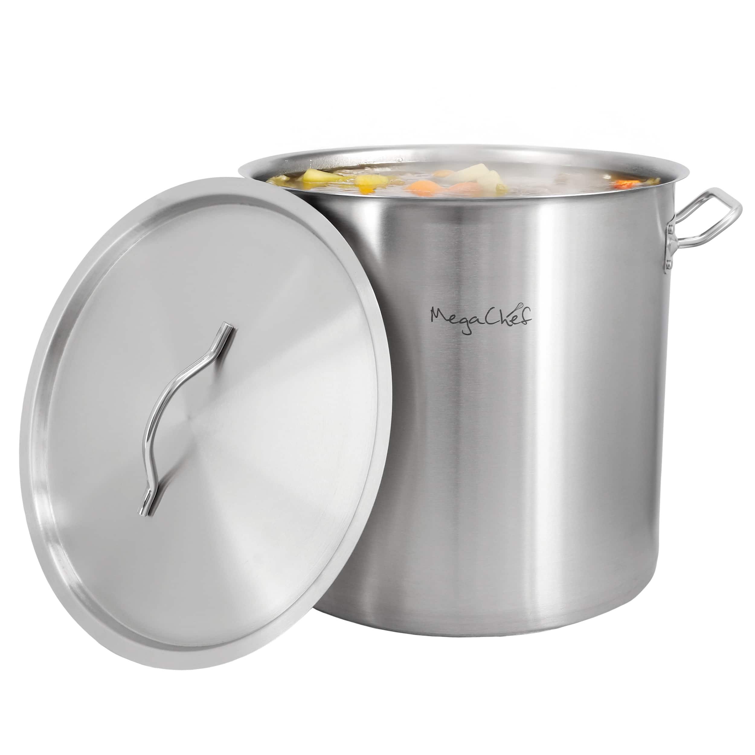 MegaChef - Professional Kitchen 38.5 Quart Round Stainless Steel Stock Pot with Lid - Silver