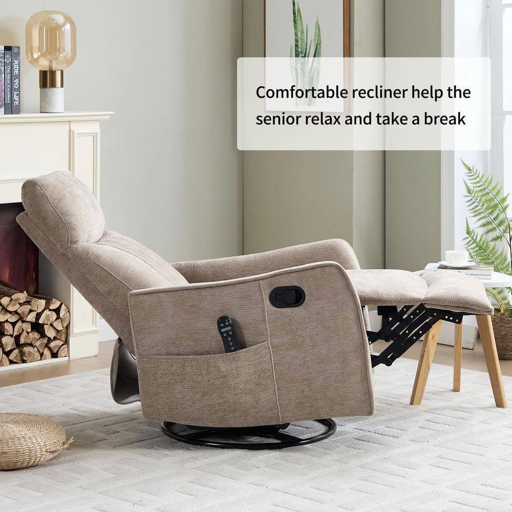 Comfortable recliner helps the senior relax and take a break.