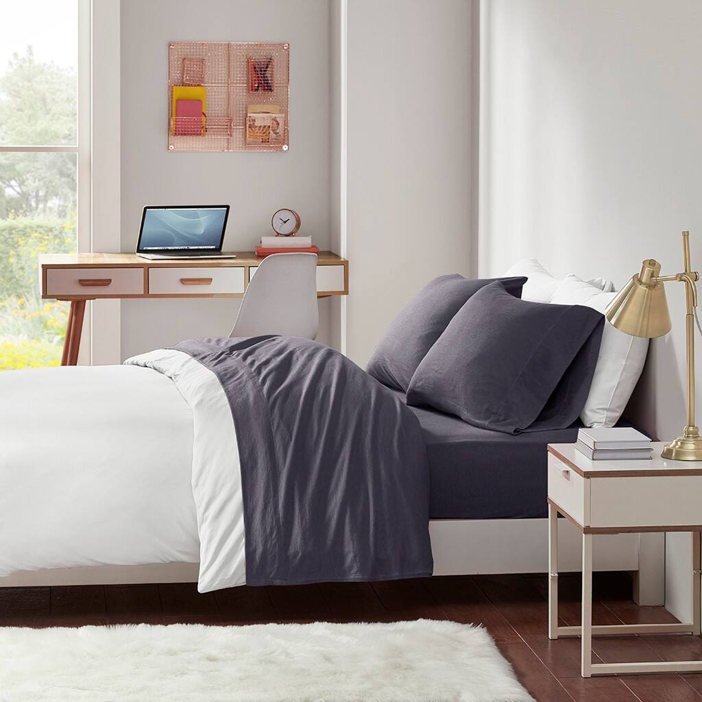 Alt View 1. Gracie Mills - Gracie Mills Atlas All-Season Cotton Blend Jersey Knit Sheet Set - Dark Grey.