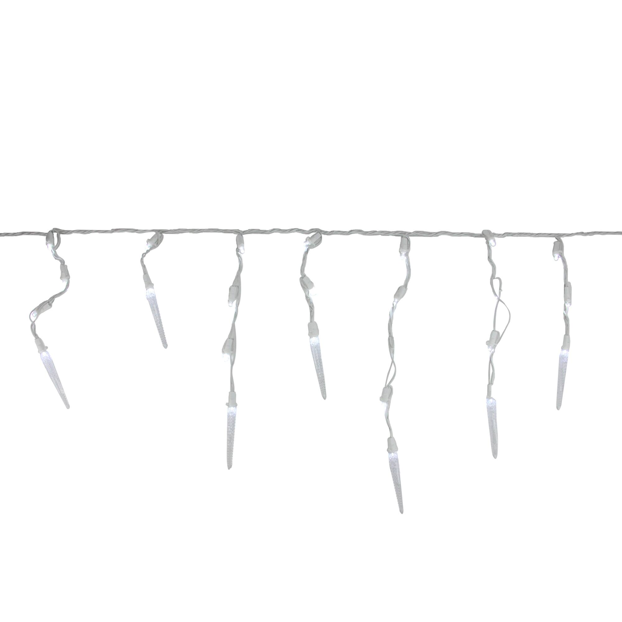 Front. Brite Star - LED Icicle Mini Christmas Lights - Pure White - 5.75 ft White Wire - 60ct - White.