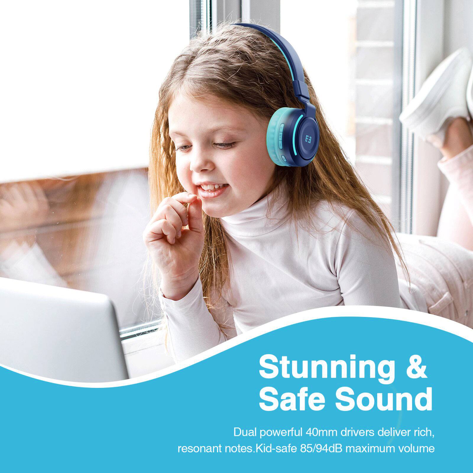 E3

Stunning & Safe Sound

Dual powerful 40mm drivers deliver rich, resonant notes. Kid-safe 85/94dB maximum volume