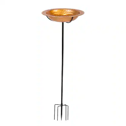 Front. Sunnydaze - Iron Staked Bird Bath or Feeder - 12 in - Copper.