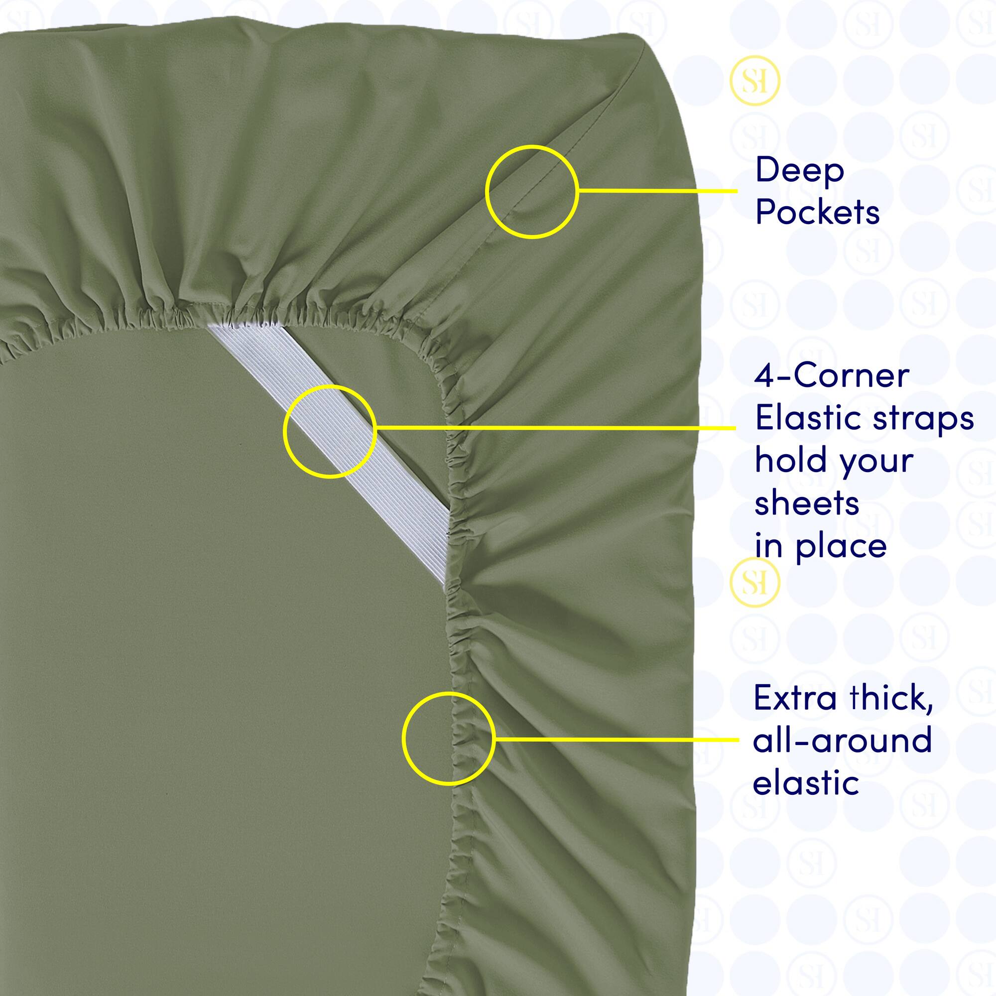 - Deep Pockets
- 4-Corner Elastic straps hold your sheets in place
- Extra thick, all-around elastic