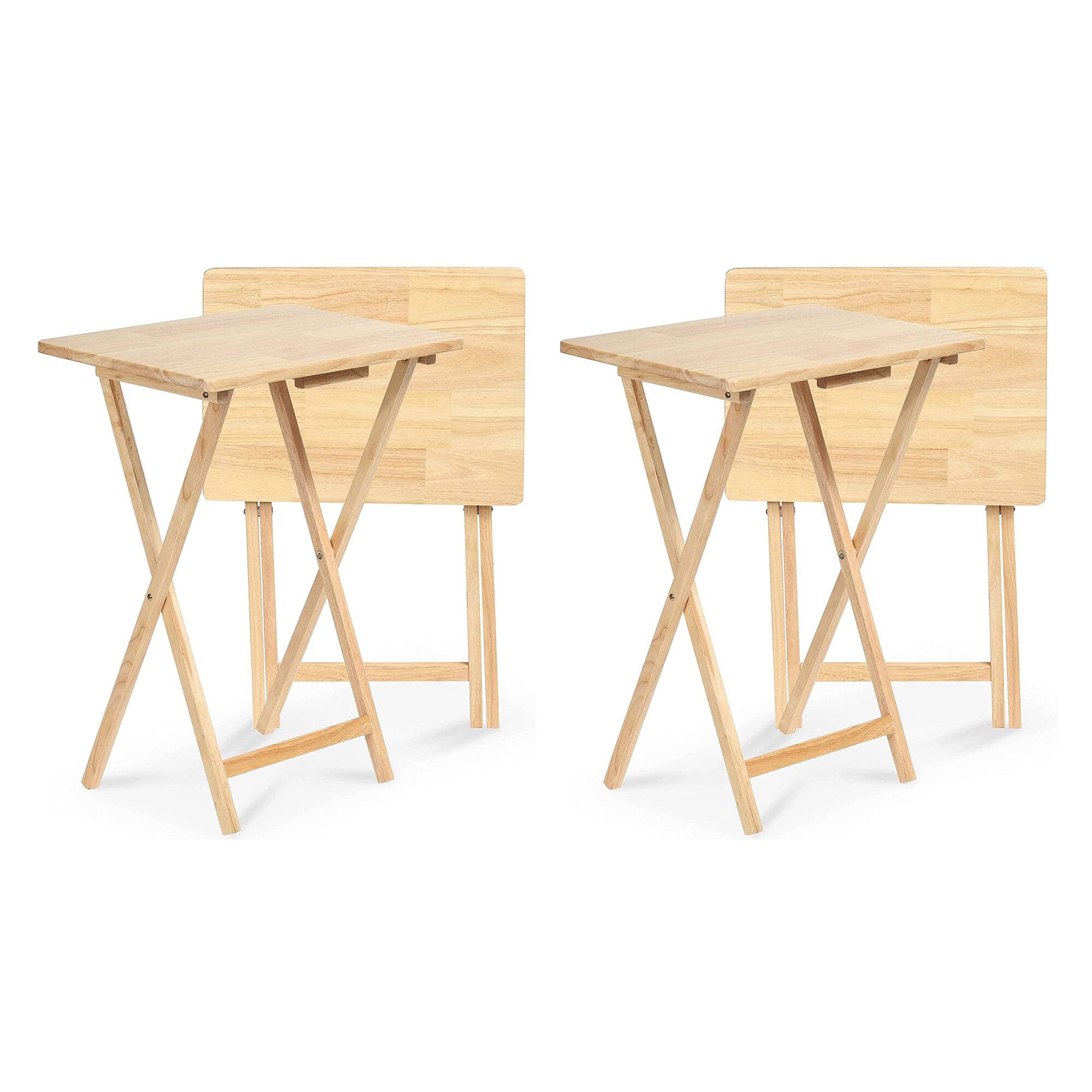 Front. PJ Wood - PJ Wood Folding Portable TV Snack Tray Table with Natural Finish (4-Piece Set) - Natural.