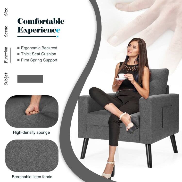 Size  
Comfortable Experience  
Scene  
Ergonomic Backrest  
Function  
Thick Seat Cushion  
Firm Spring Support  
Subject  
High-density sponge  
Breathable linen fabric