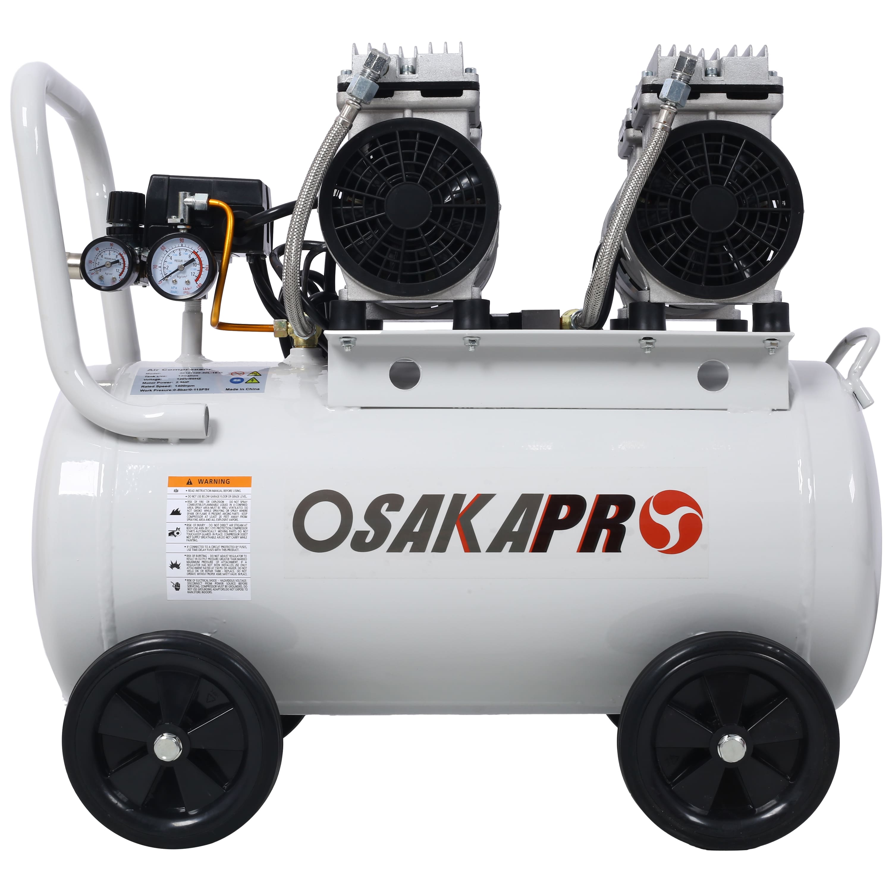 LOVMOR - 2.5 HP 13 Gallon Silent Oil Free Air Compressor Portable Lightweight with Wheels and Automatic Drain Valve
