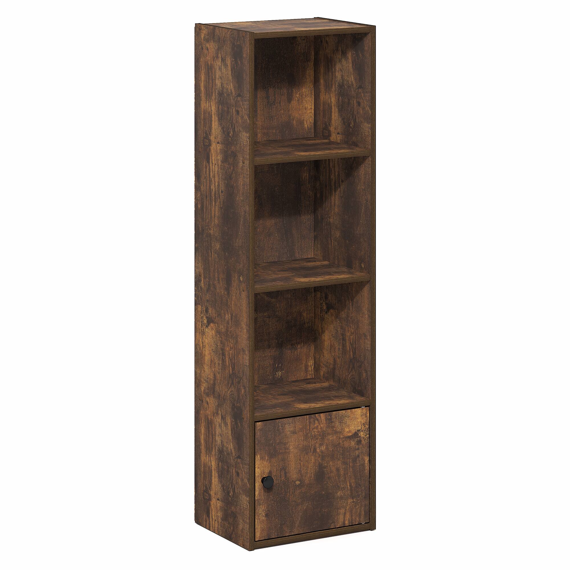 Alt View 5. Furinno - LUDER Book Shelf, 4-Tier Bookshelf with Open Shelf, Standing Bookcase with 1 Door Cabinet, 9.3 x 12 x 41.8 - Amber Pine.
