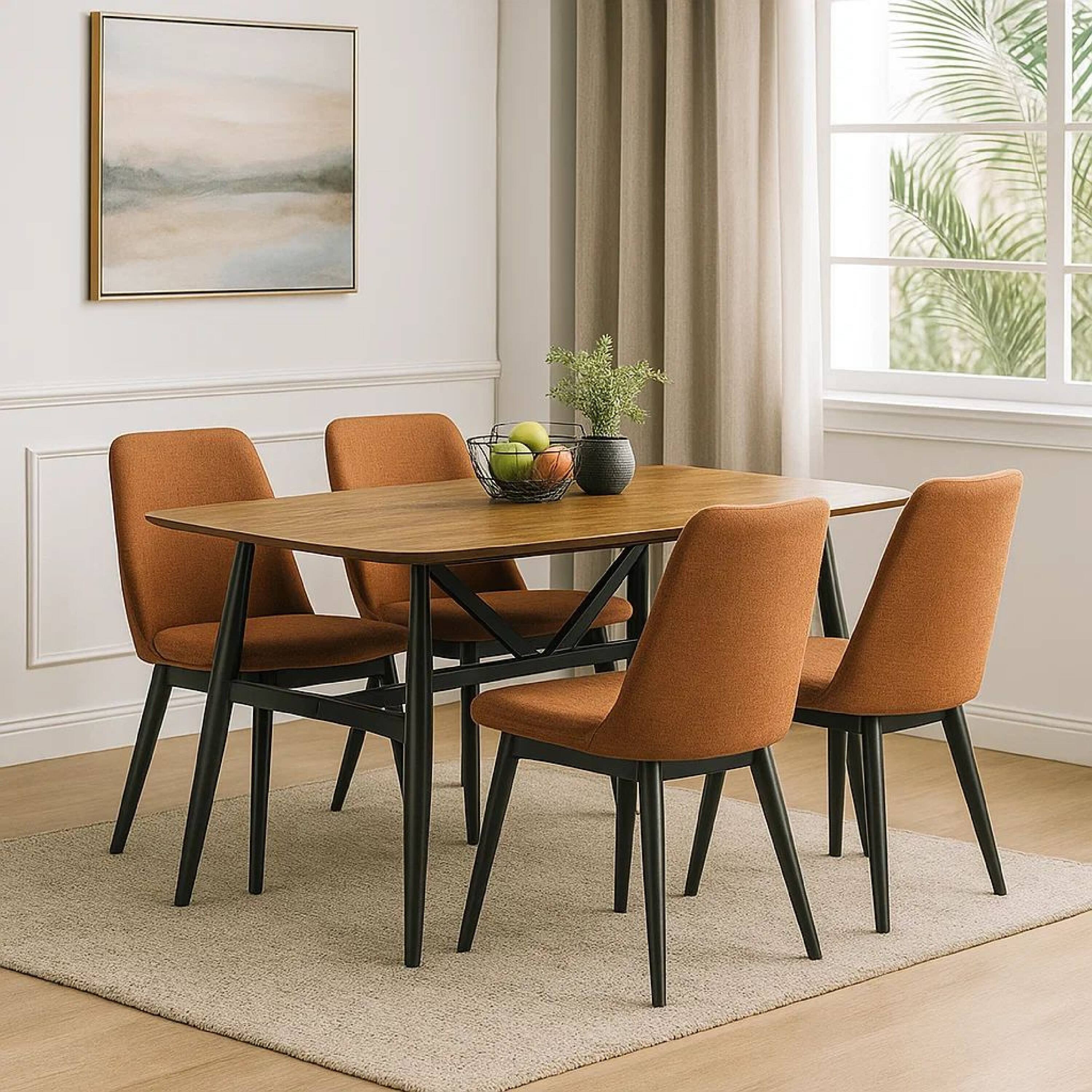 Alt View 5. Manhattan Lane - Riera 72 Inch Two Tone Dining Table, Brown Plank Top, Black Trestle Base - Oak Brown, Black.