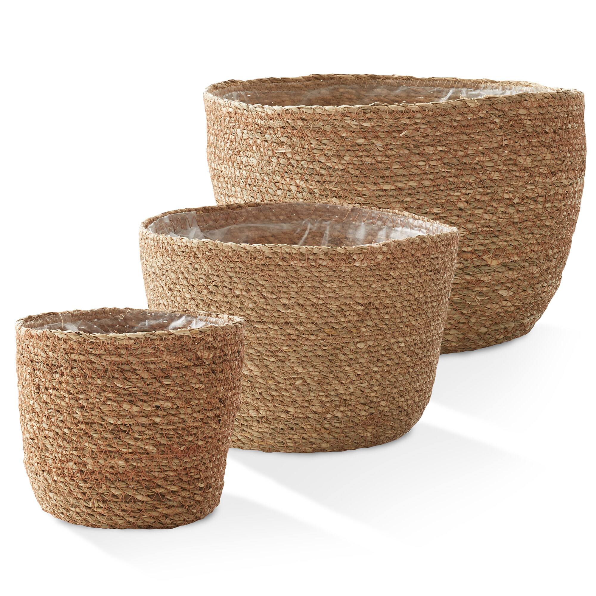 Alt View 2. Casafield - Set of 3 Seagrass Planter Baskets - Natural Flower Pot Covers w Liners - Natural.
