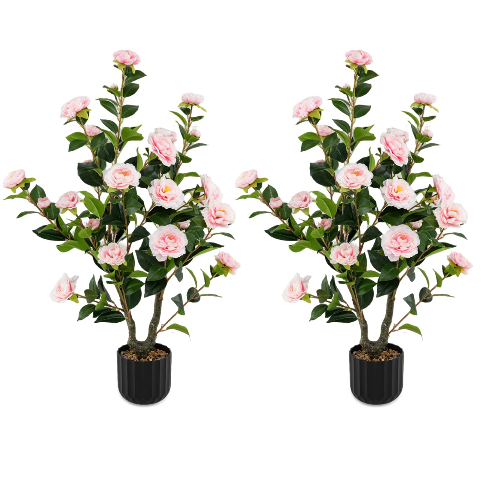 Gymax - 2PCS 38'' Artificial Camellia Tree Faux Floral Plant Fake Tree for Decoration - Pink price history on PriceWatchPro