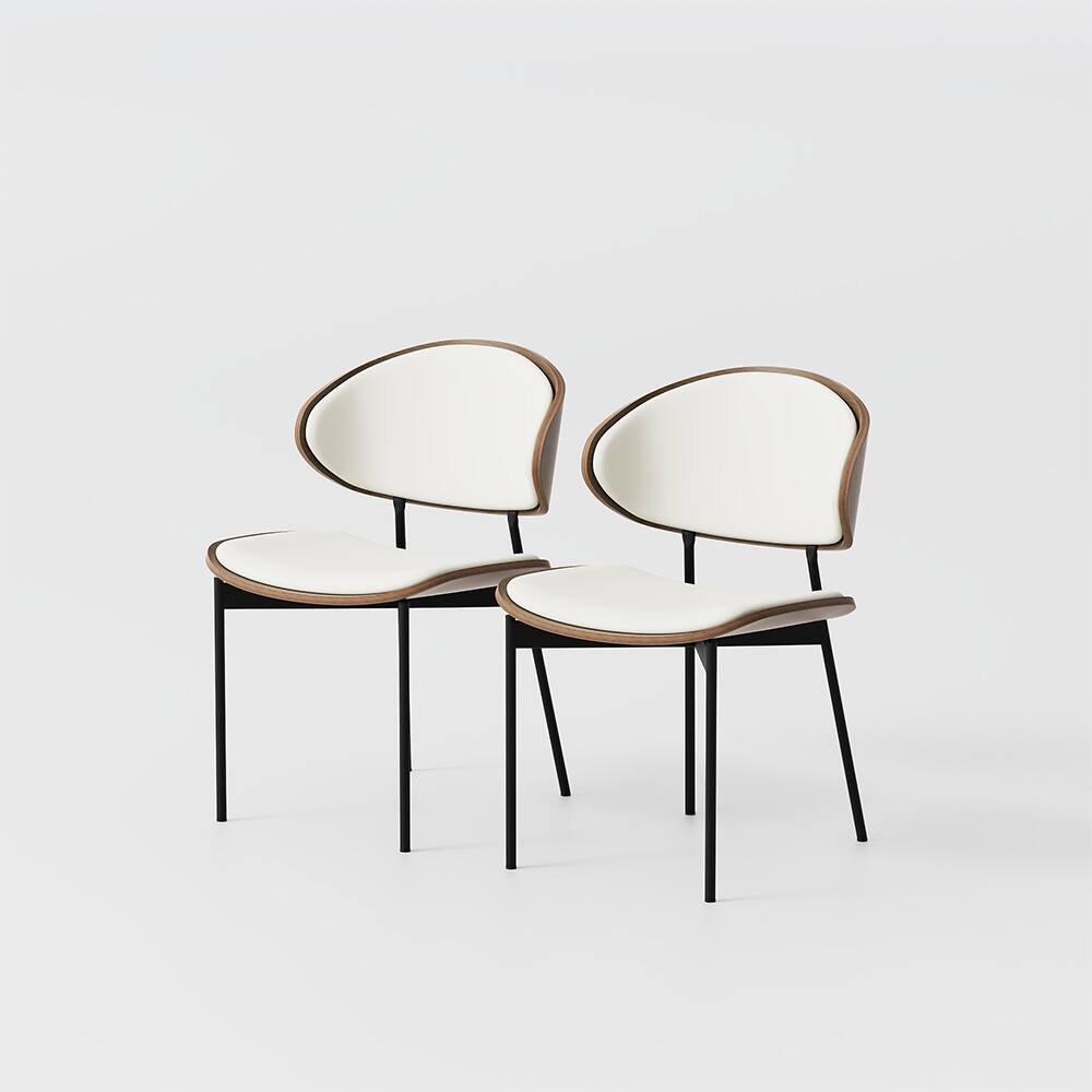 Alt View 7. POVISON - Modern Curved Back Leather Dining Chairs Set of 2, Beige & Walnut Side Chairs, Fully Assembled - Beige & Walnut.