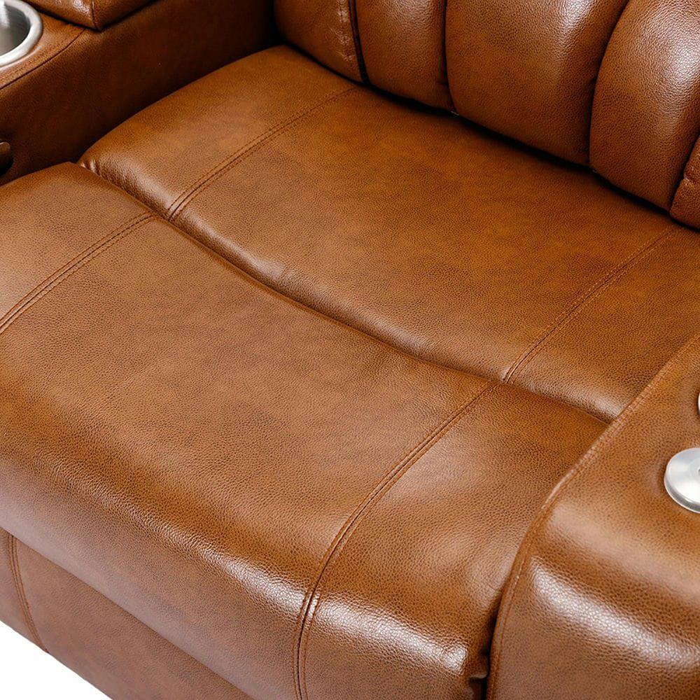 Alt View 2. Kadyn - Power Motion Electric Recliner with USB Port, Hidden Arm Storage, Cup Holder & Bluetooth Speaker - Brown.