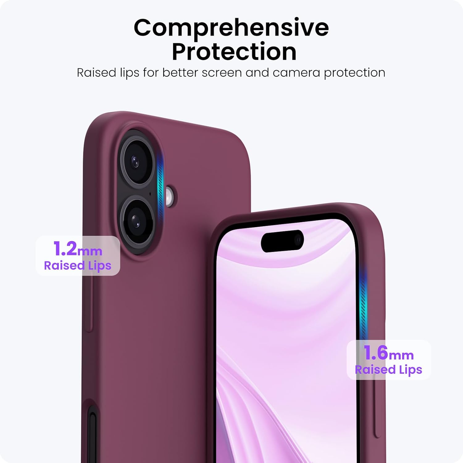 Comprehensive Protection
Raised lips for better screen and camera protection
1.2mm Raised Lips
1.6mm Raised Lips