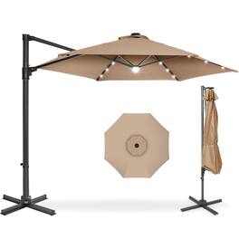 Best Choice Products - 10ft 360 Rotating Cantilever Offset Hanging Market Patio Umbrella w/ Solar Lights - Tan