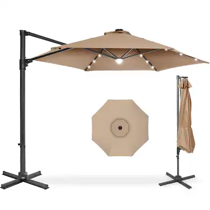 Front. Best Choice Products - Best Choice Products 10ft 360 Rotating Cantilever Offset Hanging Market Patio Umbrella w/ Solar Lights - Tan - Tan.