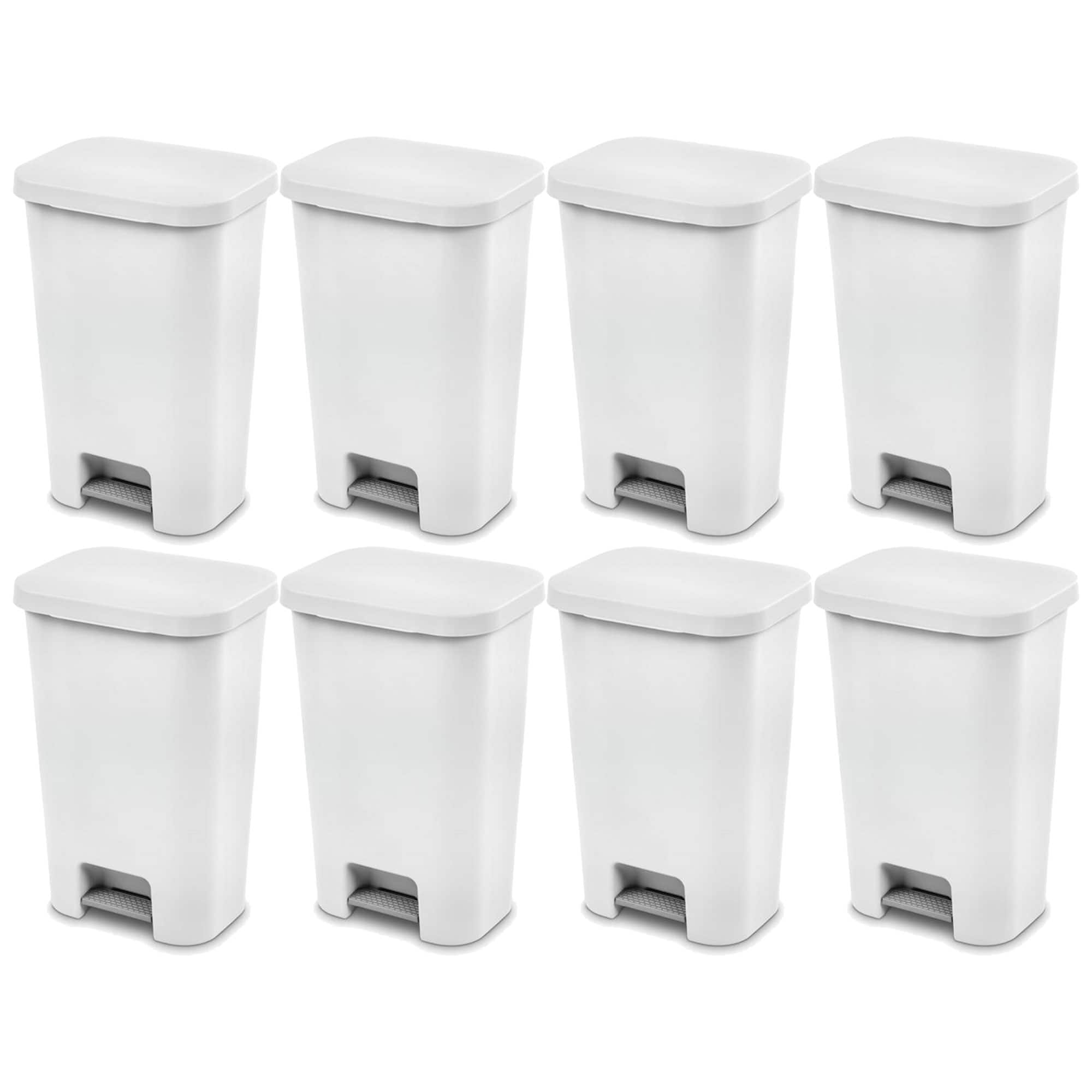 Sterilite - 11.9 Gal Rectangle Step On Trash Kitchen Wastebasket, (8 Pack) - White