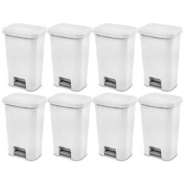 Sterilite - 11.9 Gal Rectangle Step On Trash Kitchen Wastebasket, (8 Pack) - White