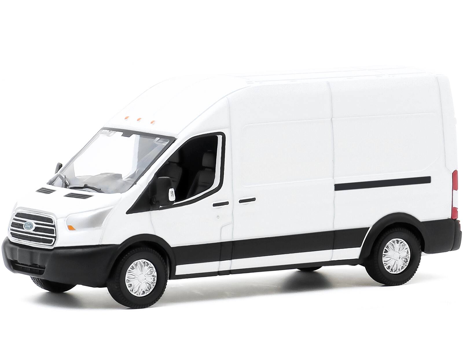 Angle. Greenlight - 2015 Ford Transit High Roof Van Oxford White "Route Runners" Series 1 1/64 Diecast Model by Greenlight - White.