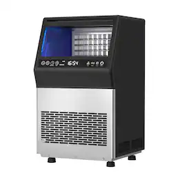 Vaczon - Commercial Ice Maker, 110 lbs/Day Freestanding Ice Machine with 18 lbs Storage, Automatic Cleaning - Black/Silver