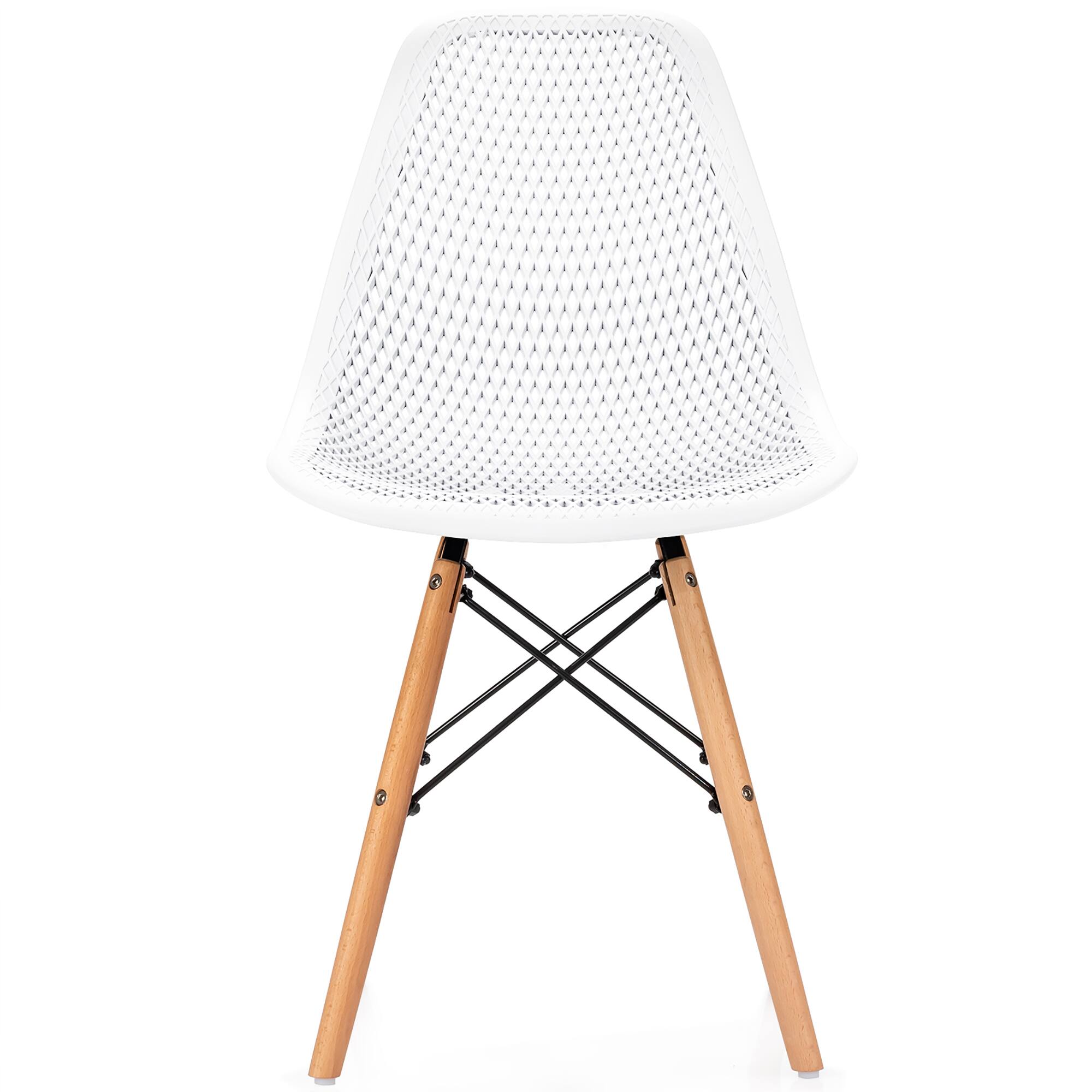 Alt View 9. Costway - Costway Set of 4 Plastic Hollow Out Chair Mid Century Modern Wood-Leg Seat White - White.