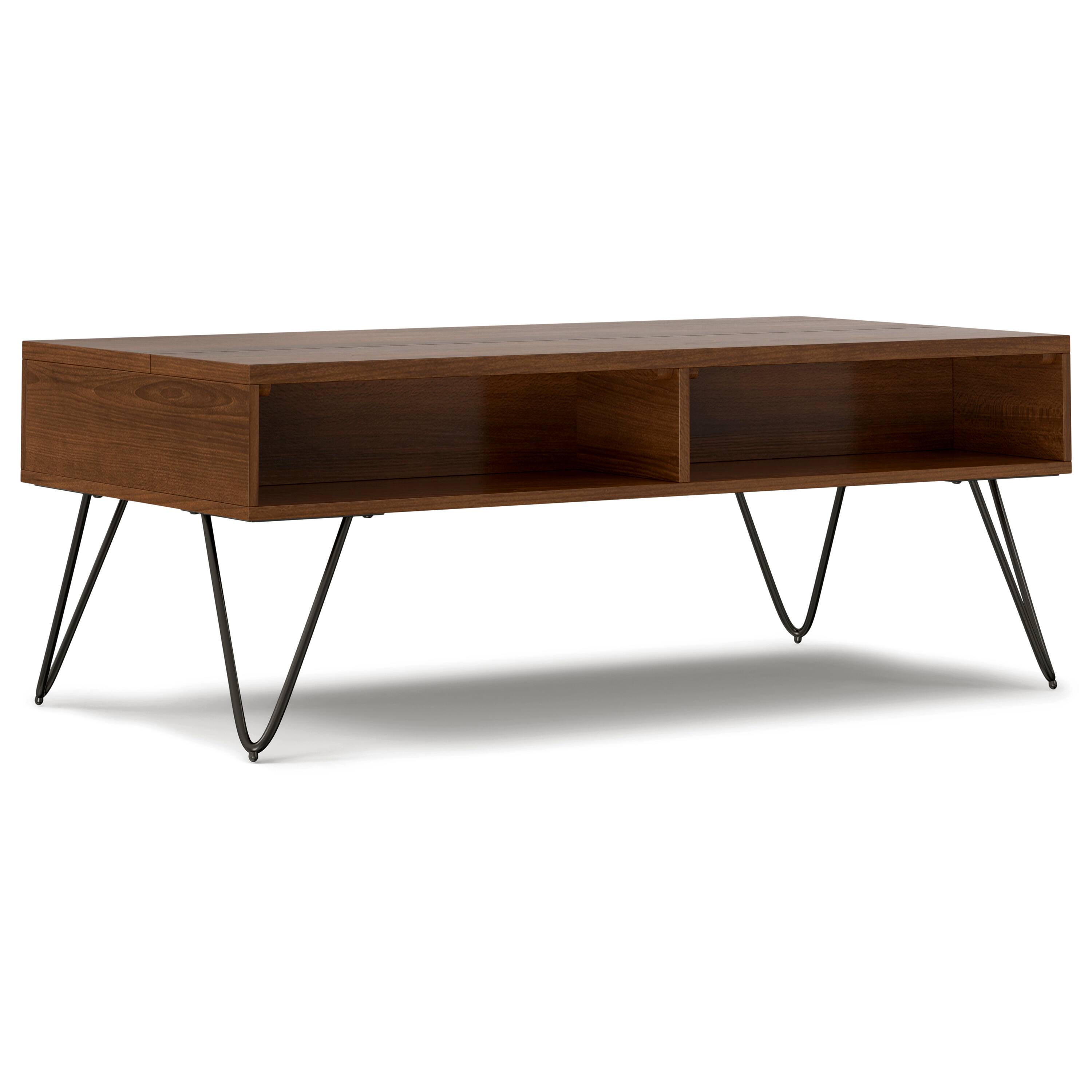 Alt View 6. Simpli Home - Hunter  48 inch Wide Rectangle Industrial Lift Top Coffee Table in Walnut Veneer - Walnut Veneer.
