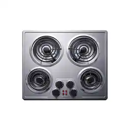 SUMMIT - 24" Wide 240V 4-Burner Coil Cooktop - Silver