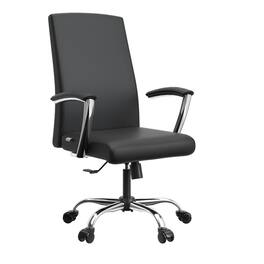 LeisureMod - Evander Adjustable High-Back Office Chair Upholstered Leather Seat with Swivel and Tilt Ergonomic Desk Chair - Black