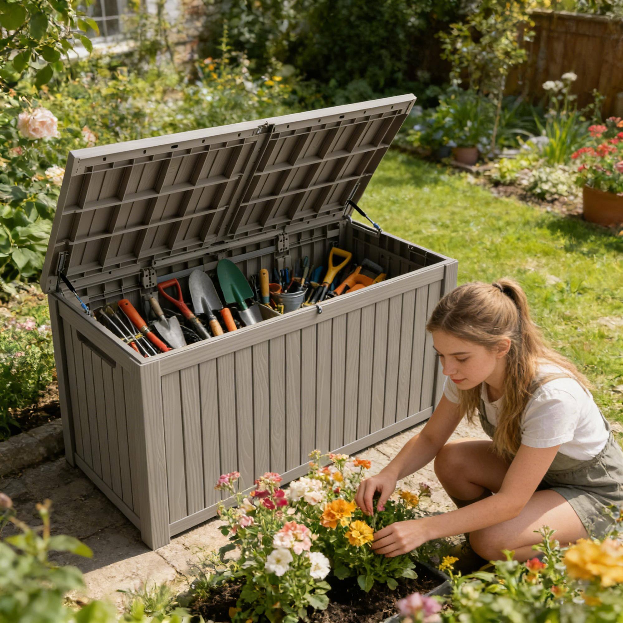 Left. Yardgrace - 220 Gallon Outdoor Storage Box Waterproof Lockable Resin Deck Box , Patio Storage Bin for Accessories.