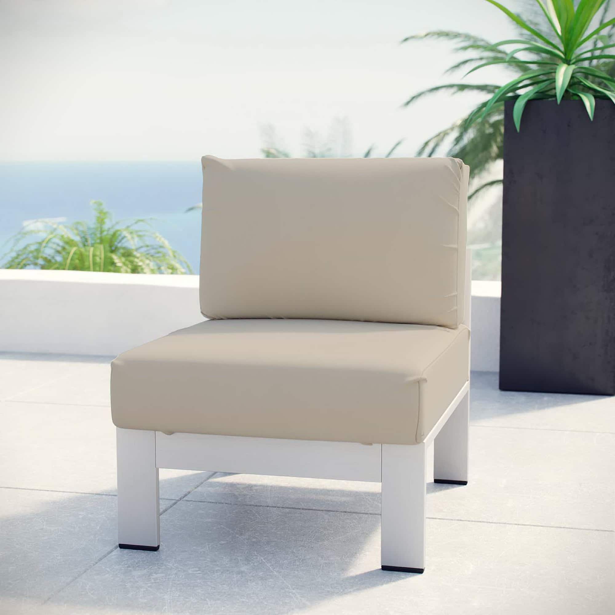 Shore Armless Outdoor Patio Aluminum Chair by Modway - Silver Beige