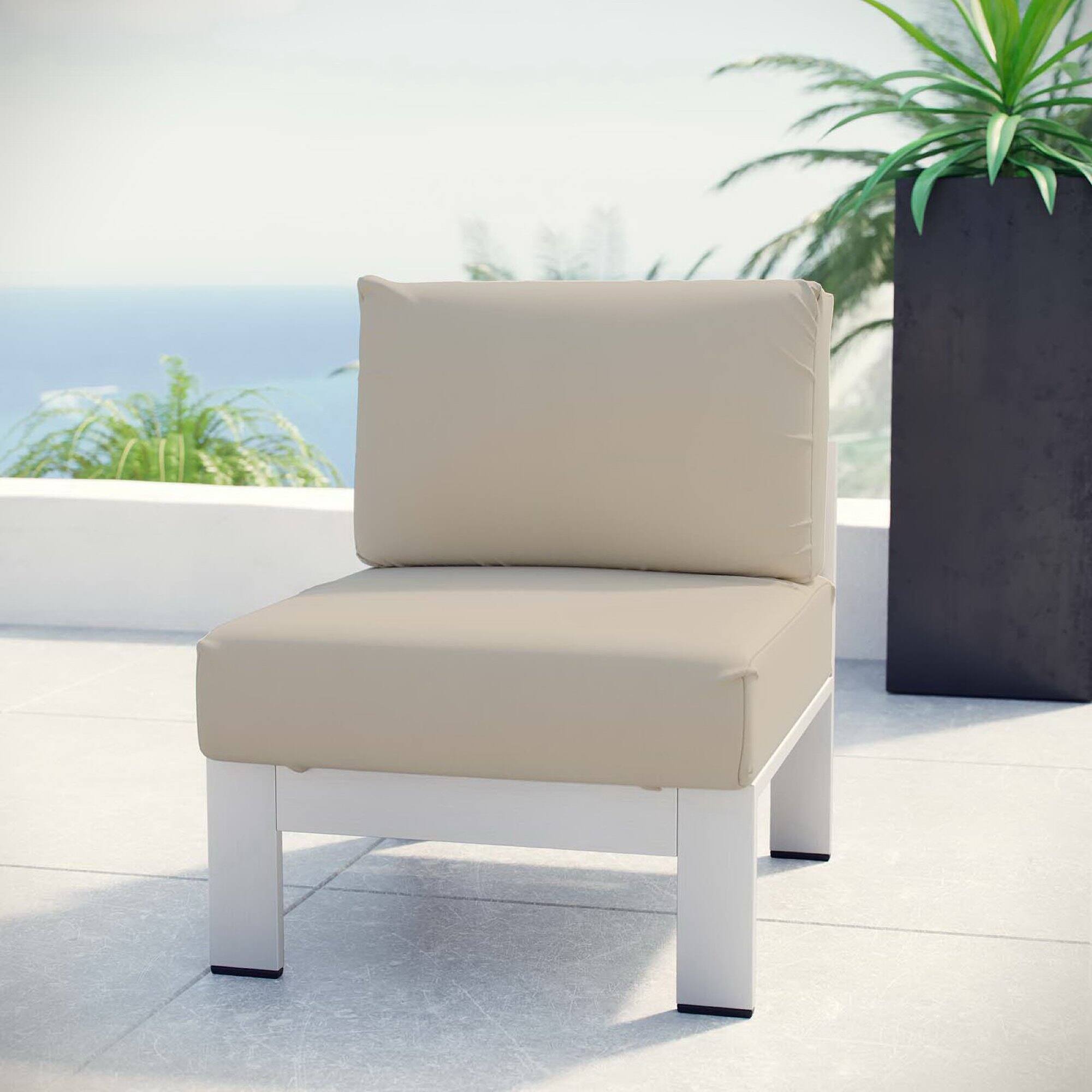 Front. Modway - Shore Armless Outdoor Patio Aluminum Chair by Modway - Silver Beige.