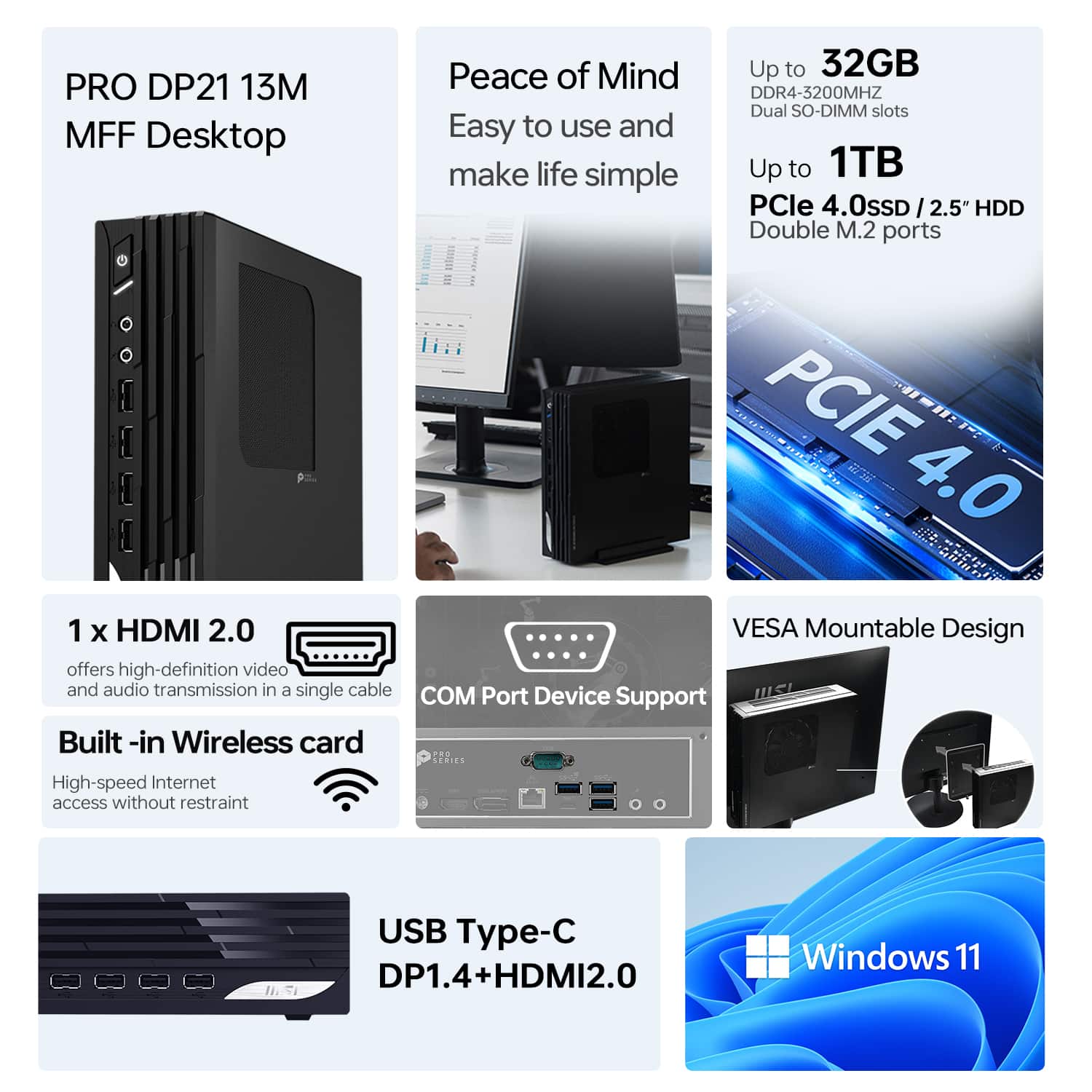 MSI PRO DP21 Business Desktop Intel Core i3 13100 with 16GB RAM