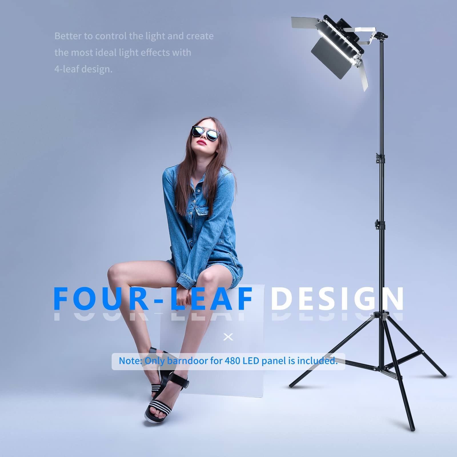 Better to control the light and create the most ideal light effects with 4-leaf design.

FOUR-LEAF DESIGN

Note: Only barn door for 480 LED panel is included.