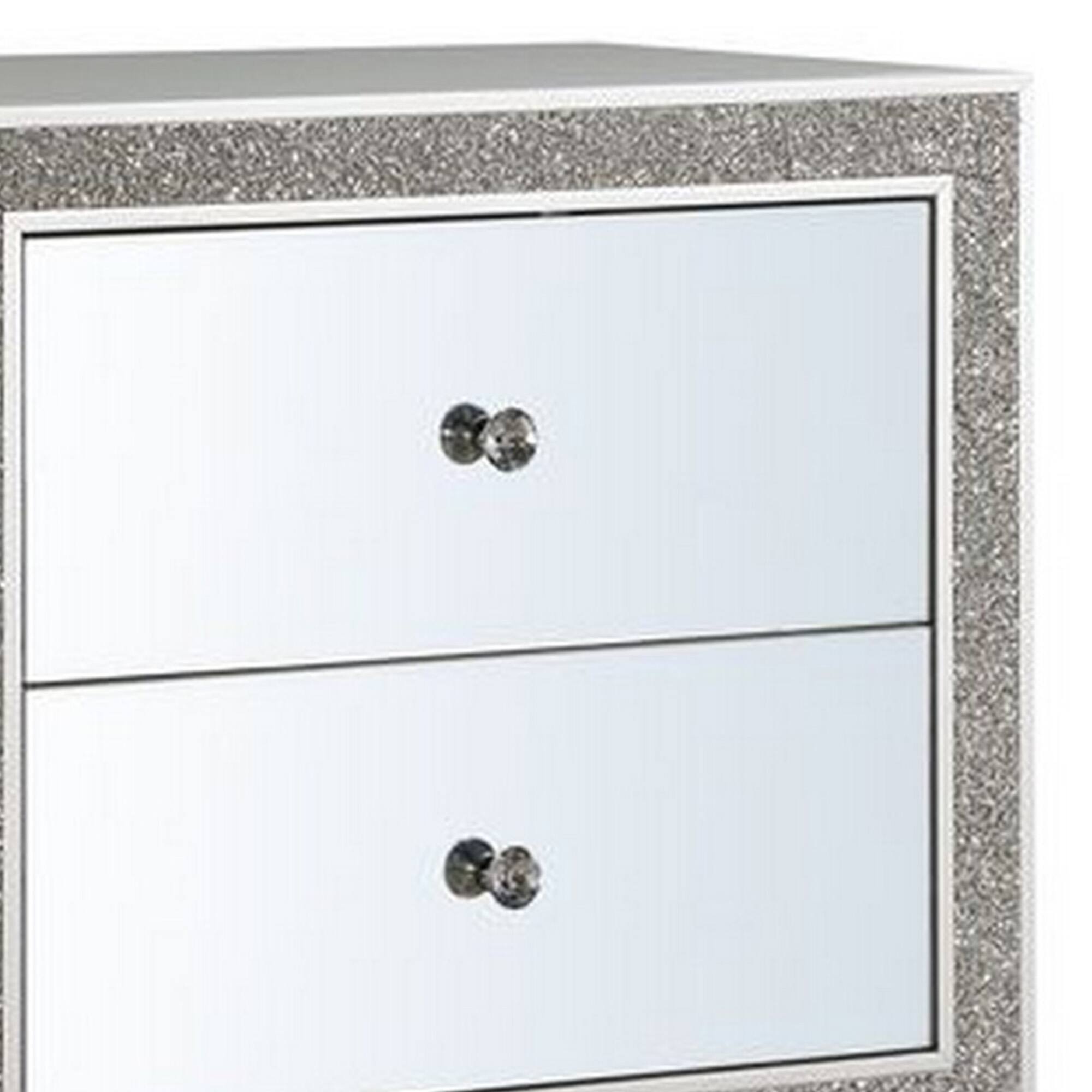 Alt View 2. Manhattan Lane - Nightstand with Mirrored Front 2 Drawers - Silver.