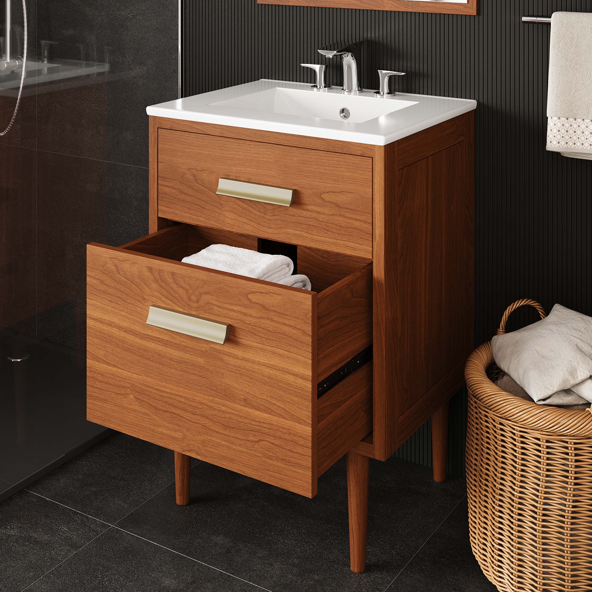 Front. Modway - Cassia Bathroom Cabinet Basin Not Included - Natural.