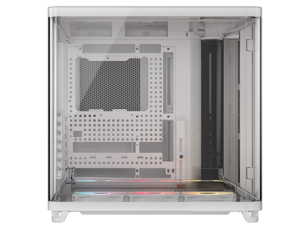 Alt View 2. CORSAIR - Corsair AIR 5400 RS-R ARGB Triple Chamber Mid-Tower Case - White, 3x Pre-Installed ARGB Fans, BTF Design - White.