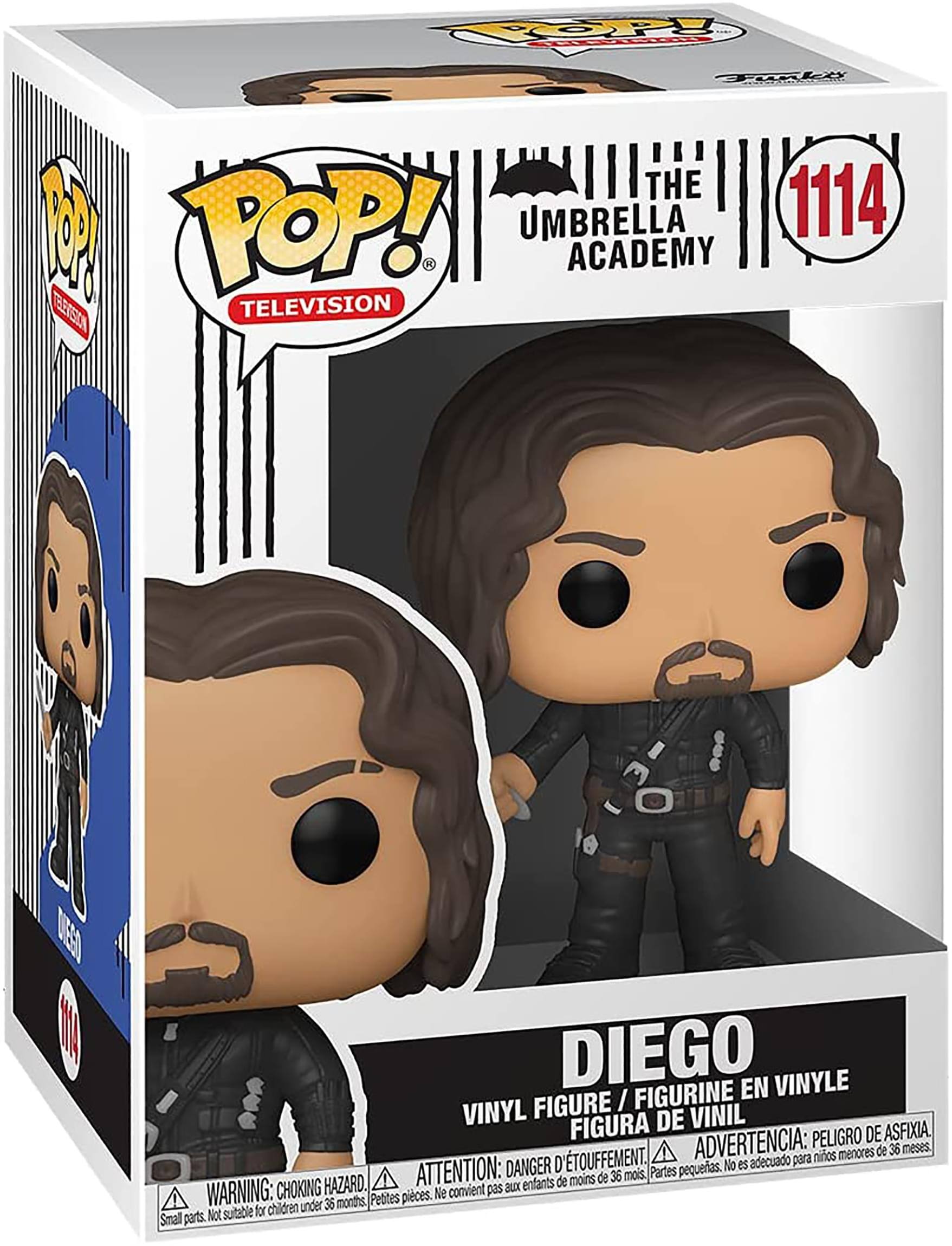 Y TUIL Fo THE 1114 1 POP! UMBRELLA ACADEMY TELEVISION EEIN DIEGO EN VINYLE FIGURE I FIGURINE VINYL FIGURA DE VINIL ADVERTENCIA: PELIGRO DE ASFIXIA menores de 36 meses. D'TOUFFEMENT. adecuado para niños ATTENTION: DANGER petites. No es de 36 mois, Partes HAZARD. aux enfants de moins WARNING: CHOKING Petites pieces. Ne convient pas for chidren under 36 months Small parts. Not suitable
