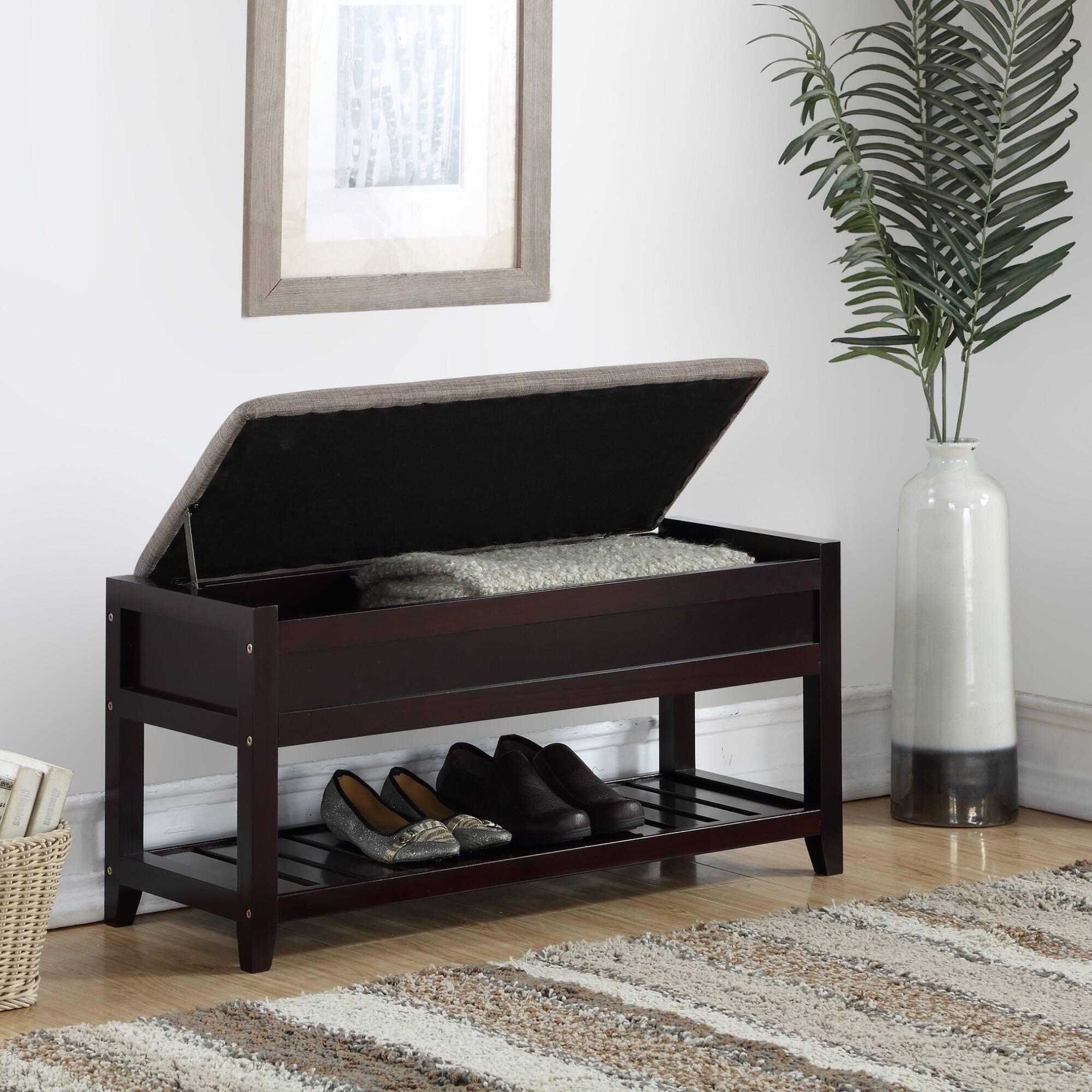 Angle. GOODSILO - Entryway Seating Bench with Lift-Top Shoe Storage and Slatted Shelf in Espresso Finish - Espresso.